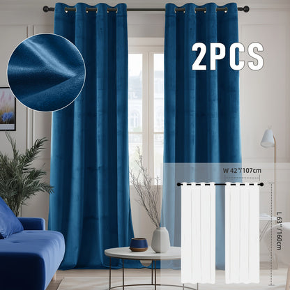 Velvet Room Darkening Curtains 2 Panels, Grommet Top Thermal Insulated Soundproof Blackout Curtains for Living Room Bedroom