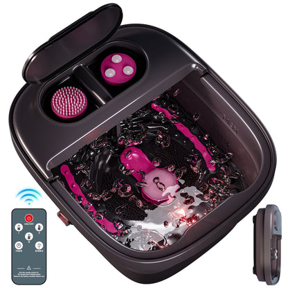 Collapsible Foot Spa Bath with Heat Bubble Massager & Remote Temperature Control – 3 Pedicure Attachments Foldable Foot Soak Tub with Handle
