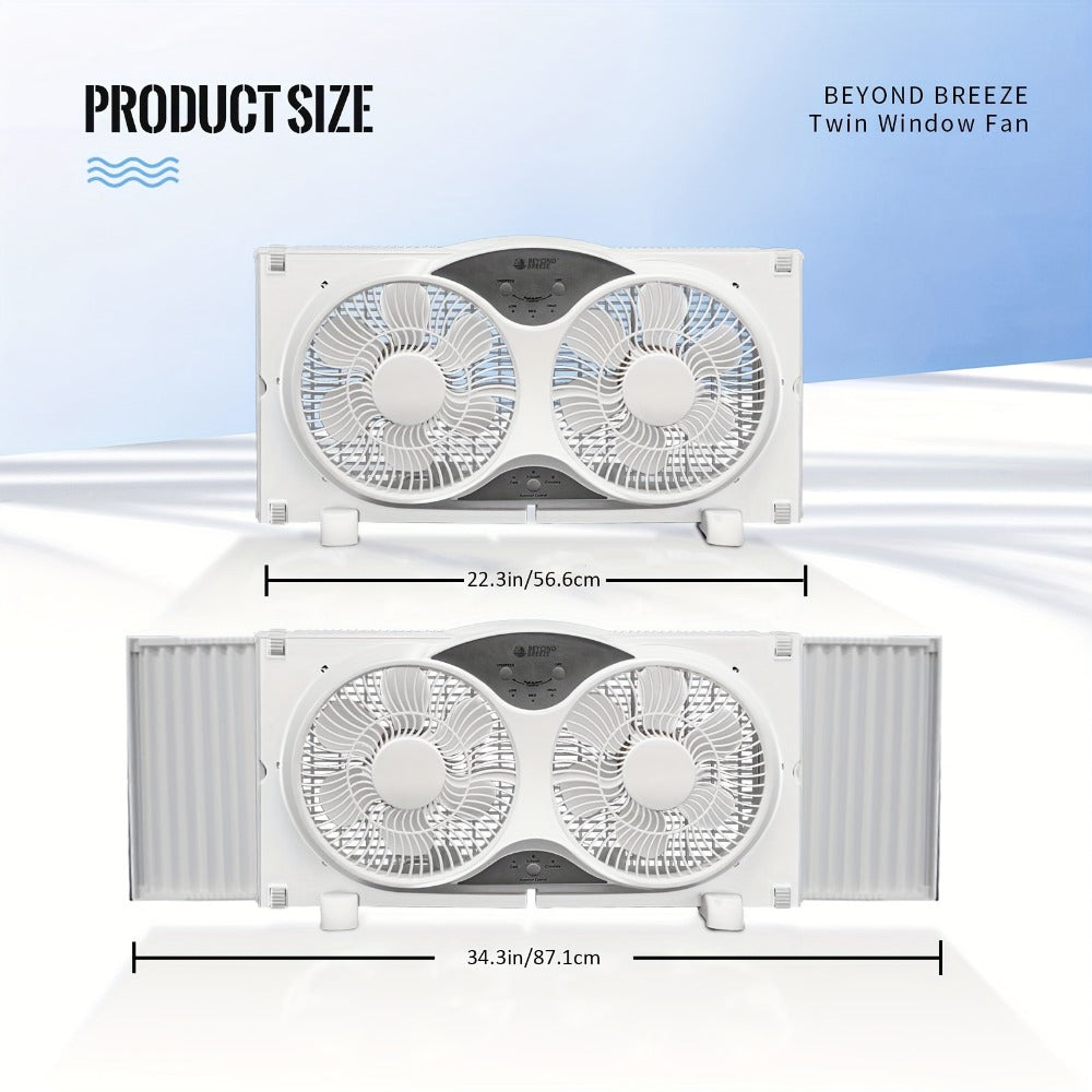 Window Fan Twin 9-Inch with Remote Control, Reversible Airflow Blades In/Out Exchange, 3 Speed Settings