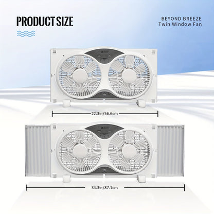 Window Fan Twin 9-Inch with Remote Control, Reversible Airflow Blades In/Out Exchange, 3 Speed Settings