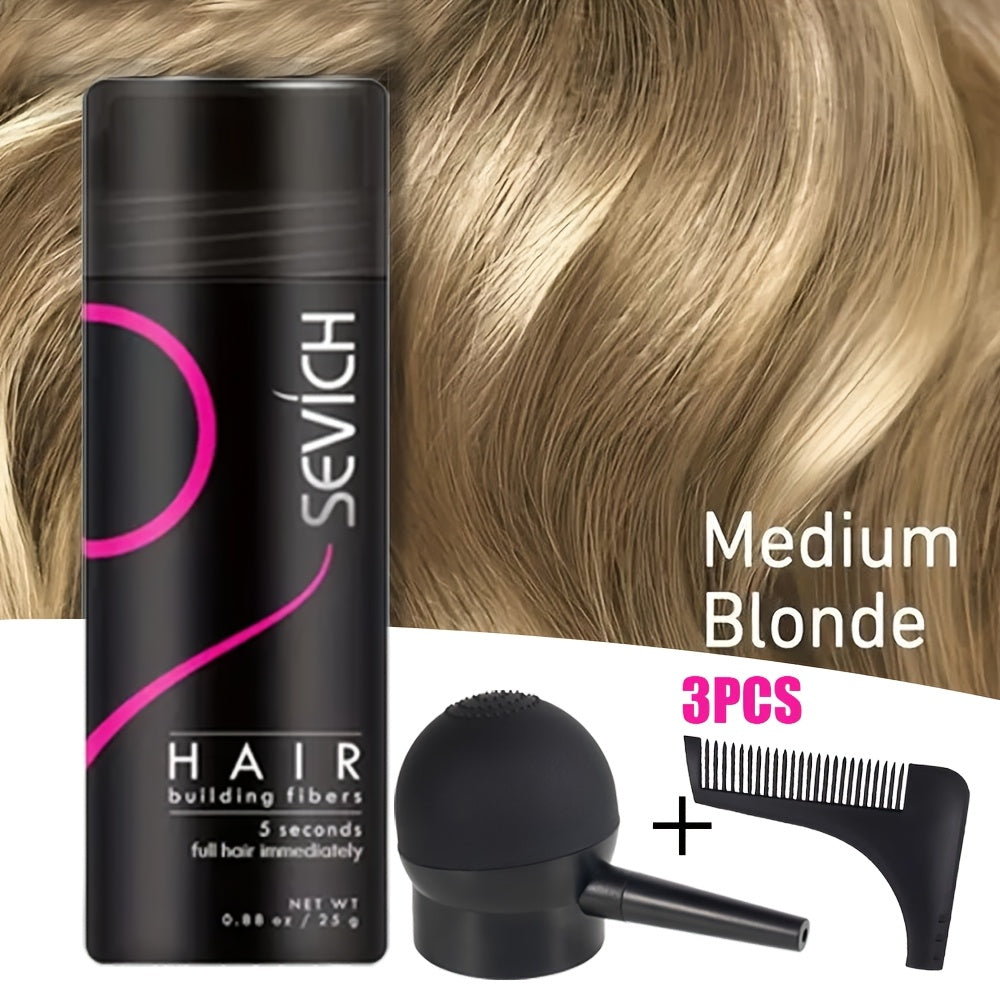 Keratin Hair Fibers 3-Piece Kit with Spray Pump & Optimizer, Instant Thickening Powder for Thinning Hair & Beard