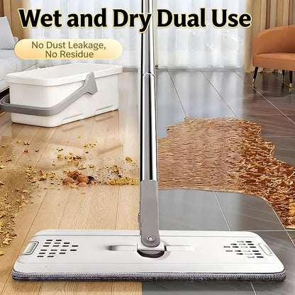 Hands-Free Flat Mop with Bucket Set – 8pcs, 6 Microfiber Pads & Gloves, Dry & Wet Floor Cleaning for Bedroom, Kitchen & Bathroom