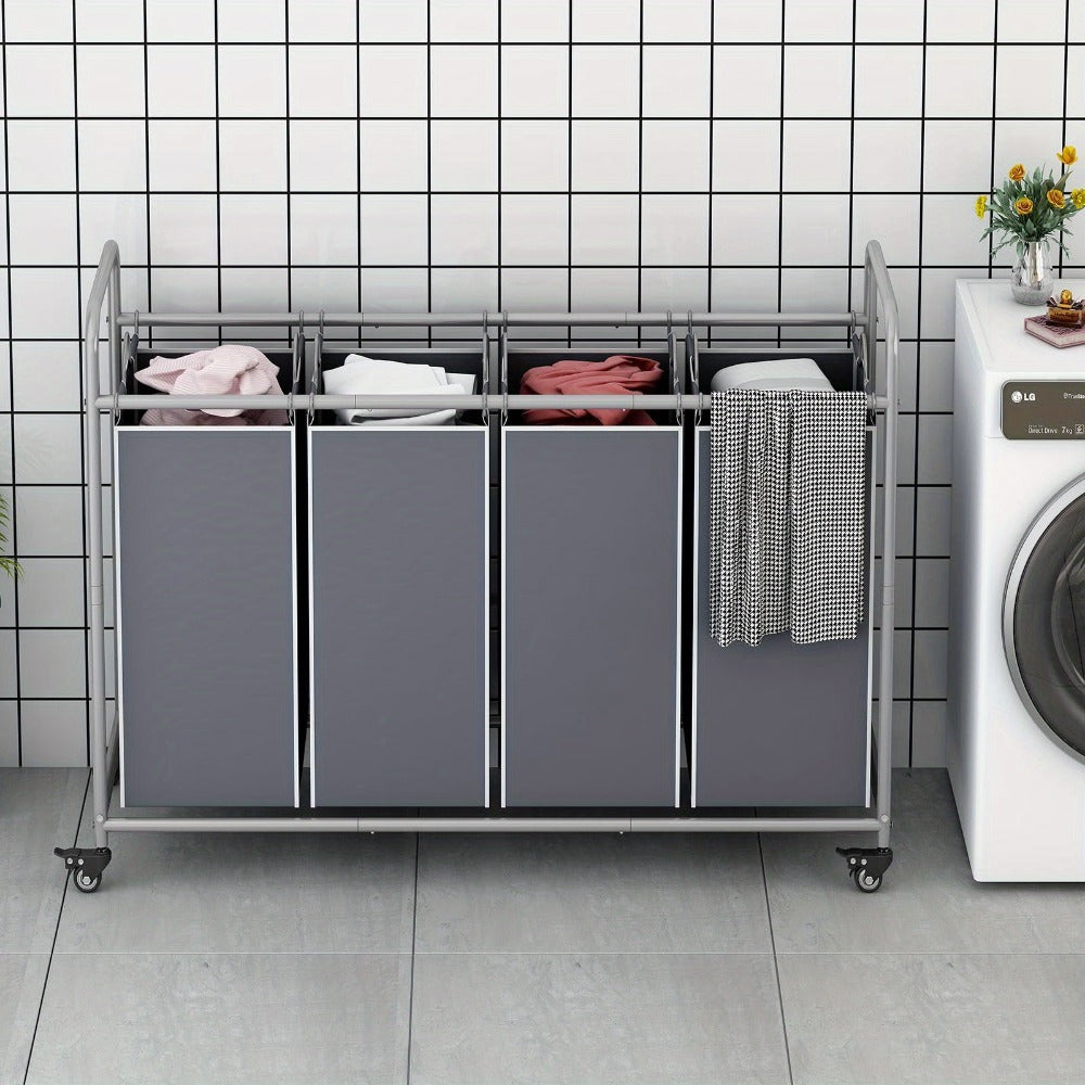 Rolling Laundry Sorter Hamper with Four Removable Fabric Bags, Caster Wheels and Four Color Configurations