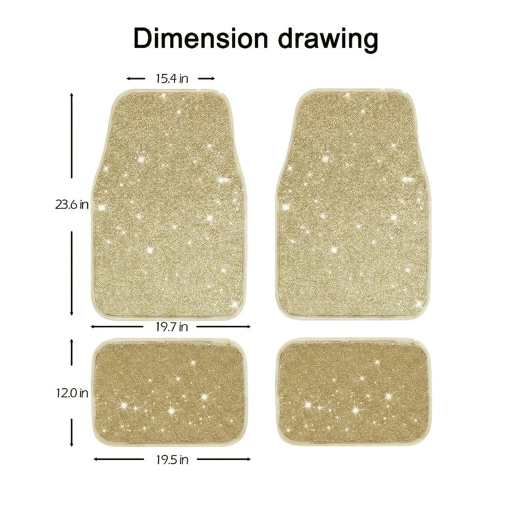 Crystal Bling Car Floor Mats for Women – Sparkling Diamond & Flash Glitter Universal Non-Slip Waterproof Auto Floor Pads