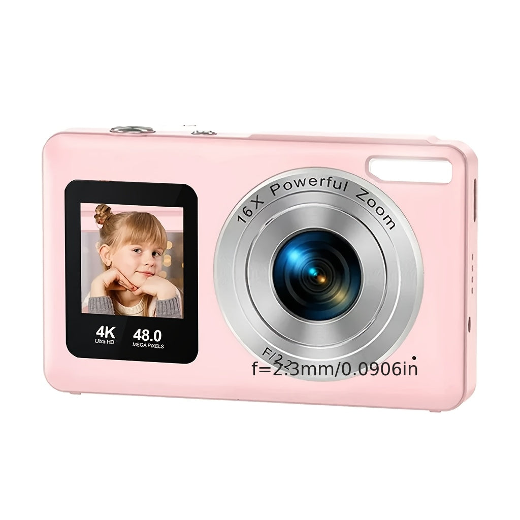 4K Dual Screen Digital Camera 18X Zoom Vlogging Camera with Anti-Shake 64GB Card & 2 Batteries