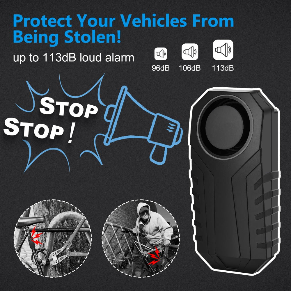 Motorcycle Alarm Anti-Theft 113dB – Wireless Remote, Adjustable Volume & Motion Sensitivity, Universal Handlebar Strap for Motorcycle