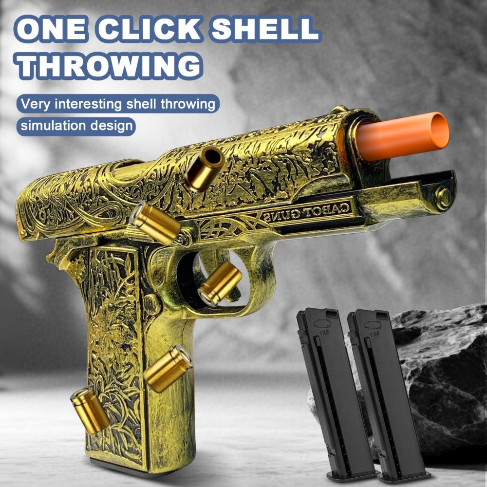 Shell-Ejecting Toy Foam-Dart Blaster with Engraved Body, Two Magazines and Four Color Options