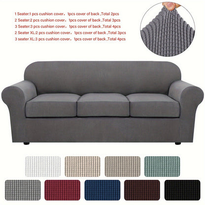 Sofa Cover Grid Jacquard Elastic Full-Cover Slipcover with Elastic Fit for 1 to 3 Seats and XL Sofas