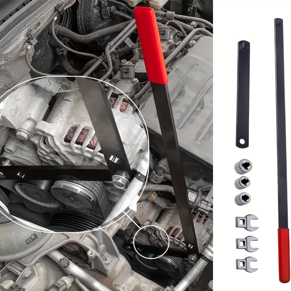 Serpentine Belt Tool Set 8-Piece, Universal 3/8" & 1/2" Drive Belt Tensioner Wrench Kit with Idler Pulley Adjuster & Crowfoot Wrenches