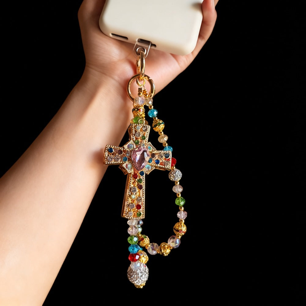 Crystal Cross Phone Chain Keychain Luxury Rhinestone Bling Bag Charm Pendant – Shining Mini Bag Chain Fashion Accessory for Women Colorful