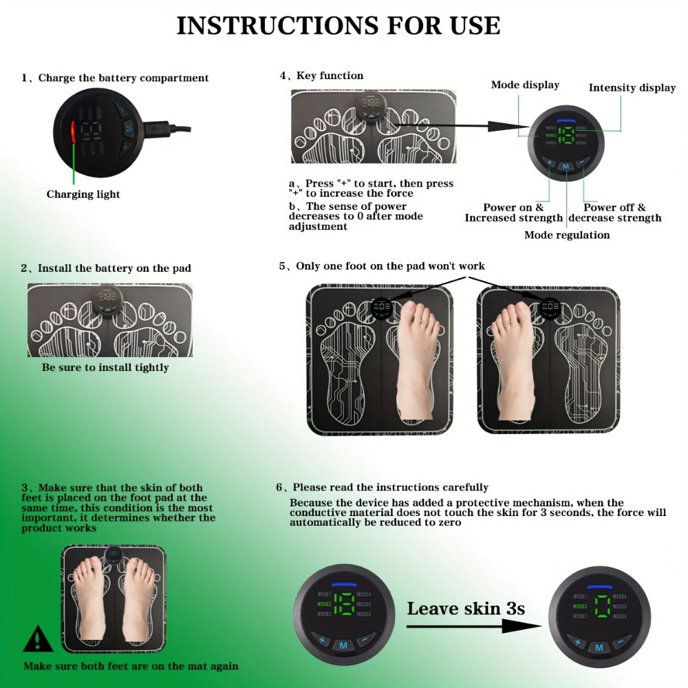 EMS Foot Massager Pad with TENS Therapy, Portable Electric Foot Massage Machine, Reusable Pad, Multiple Mode Adjustment