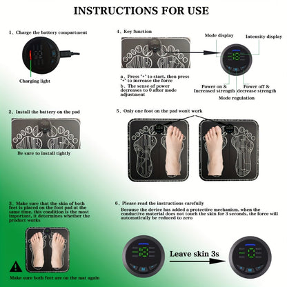 EMS Foot Massager Pad with TENS Therapy, Portable Electric Foot Massage Machine, Reusable Pad, Multiple Mode Adjustment