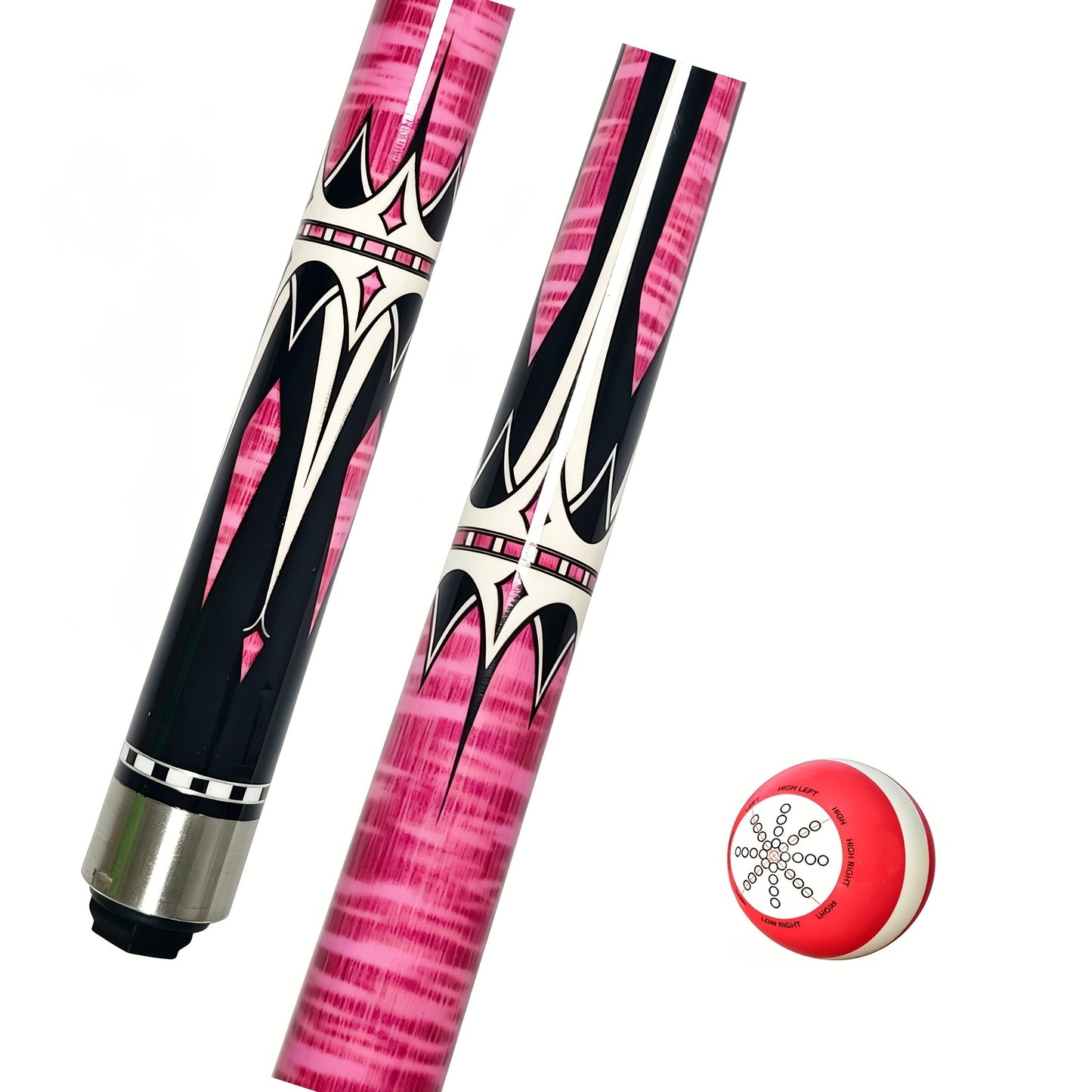 Two-Piece Carbon Fiber Pool Cue with Metal Joint, Wrap Section and Pink or Blue Graphic Designs