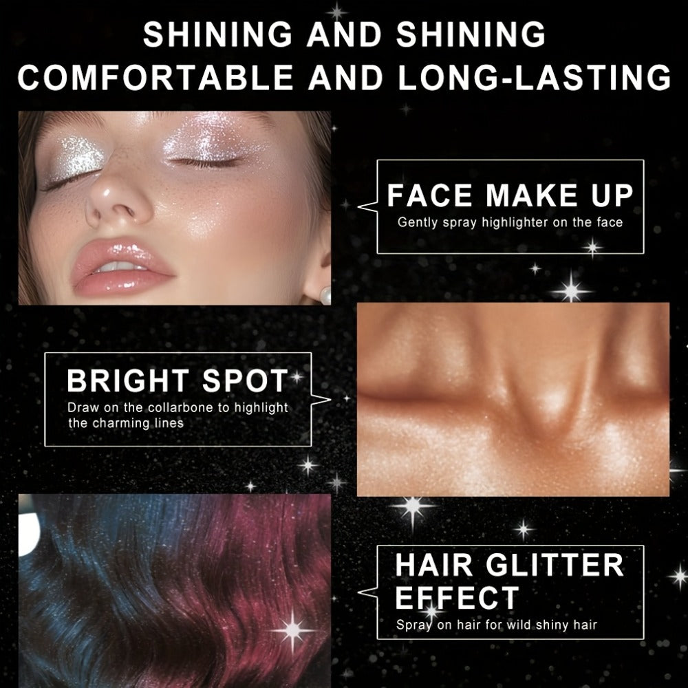 Glitter Spray for Hair & Body Quick Dry Shimmer Spray – High-Gloss Body Glitter for Face Lips Eyes Skin Festival Rave Party Photoshoot