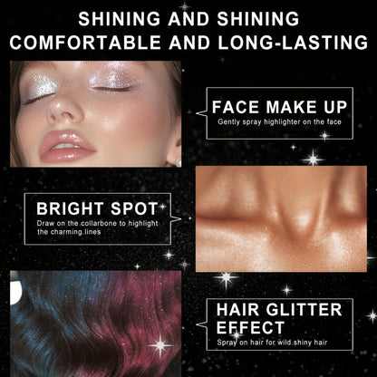 Glitter Spray for Hair & Body Quick Dry Shimmer Spray – High-Gloss Body Glitter for Face Lips Eyes Skin Festival Rave Party Photoshoot