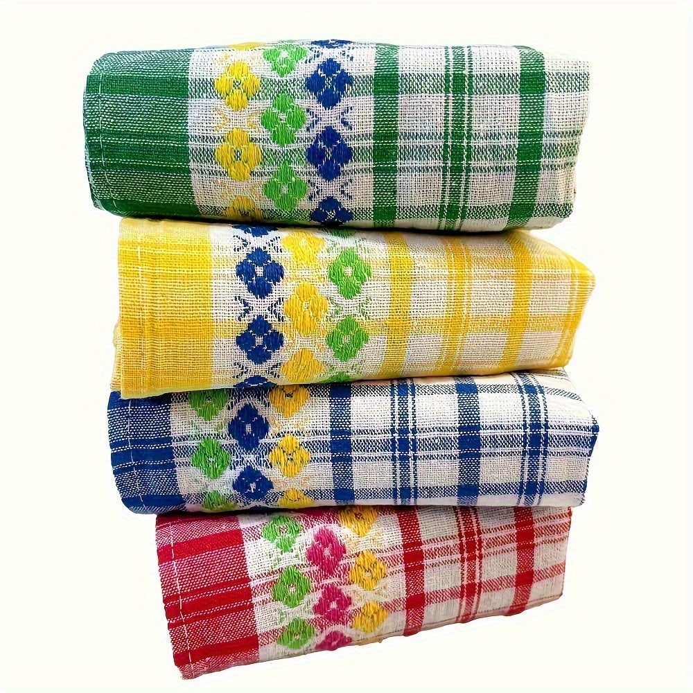 Four-Piece Kitchen Towel Set, 18 x 28 Inches Each with Mixed Plaid, Stripe and Floral-Band Colors