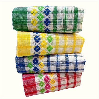 Four-Piece Kitchen Towel Set, 18 x 28 Inches Each with Mixed Plaid, Stripe and Floral-Band Colors