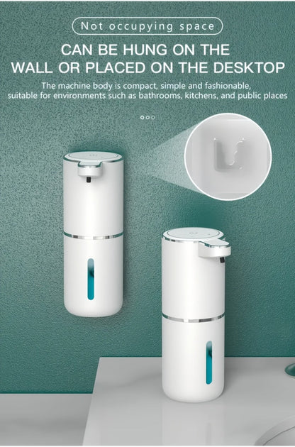 Foam Soap Dispenser Wall Mount Touchless 400ml USB Rechargeable IPX5 4 Adjustable Levels for Home Cooking, Dining and Outdoor Meals
