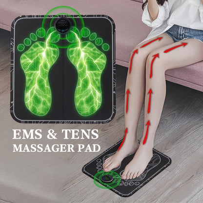 EMS Foot Massager Pad with TENS Therapy, Portable Electric Foot Massage Machine, Reusable Pad, Multiple Mode Adjustment