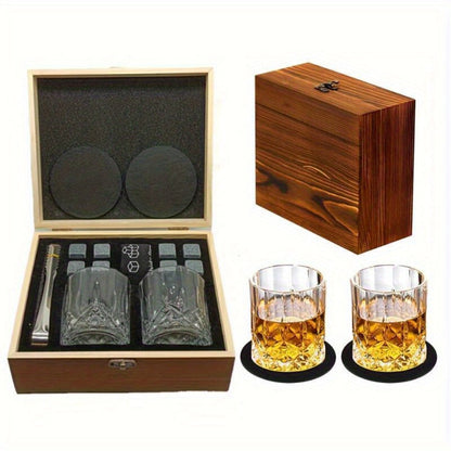 Whisky & Wine Glass Set with Cooling Stones, Ice Tong & Bartender Kit, Portable Bar Accessories for Luxurious Drinking Experience