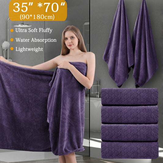Bath Towels Set 4 Piece Diamond-Pattern Microfiber Towels in 10 Solid Color Options for Home and Guest Use