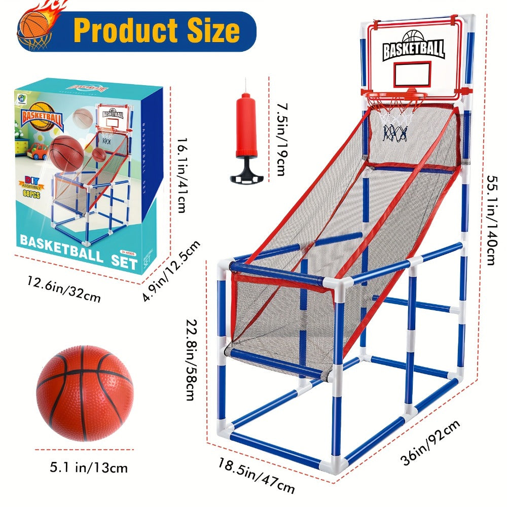 Kids Arcade Basketball Game Set with Hoop & 4 Soft Balls – Indoor Outdoor Sport Play for Ages 3+, Thick PVC Frame