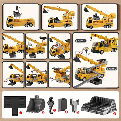 3-in-1 Crane Excavator & Racing Track Toy Set for Kids Ages 3+, Construction Vehicle Playset with Lights & Sounds