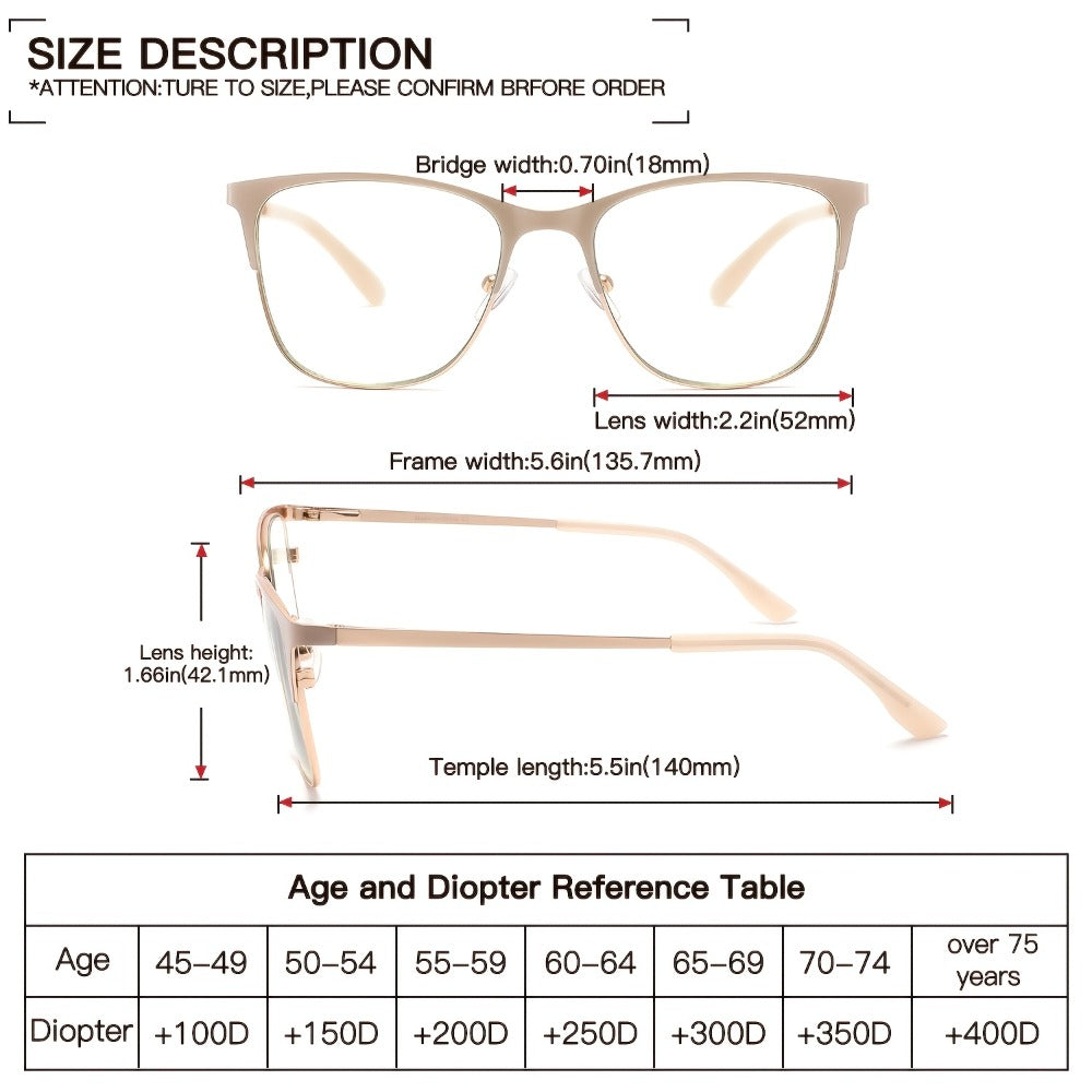 Reading Glasses – Three-Pair Rectangular Metal Readers with Polycarbonate Lenses with Multiple Strength and Color Options
