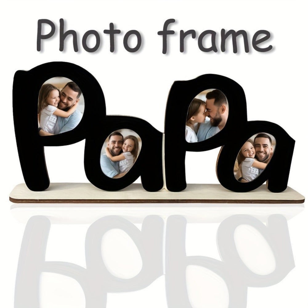 Wooden Photo Frame Papa Circular Classic Design Desktop Display Sentimental Gift for Dad Husband Grandfather Father's Day Birthday Christmas