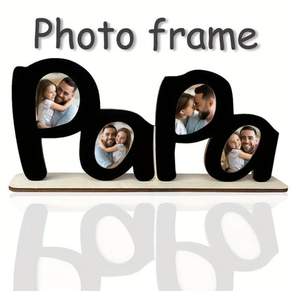 Wooden Photo Frame Papa Circular Classic Design Desktop Display Sentimental Gift for Dad Husband Grandfather Father's Day Birthday Christmas