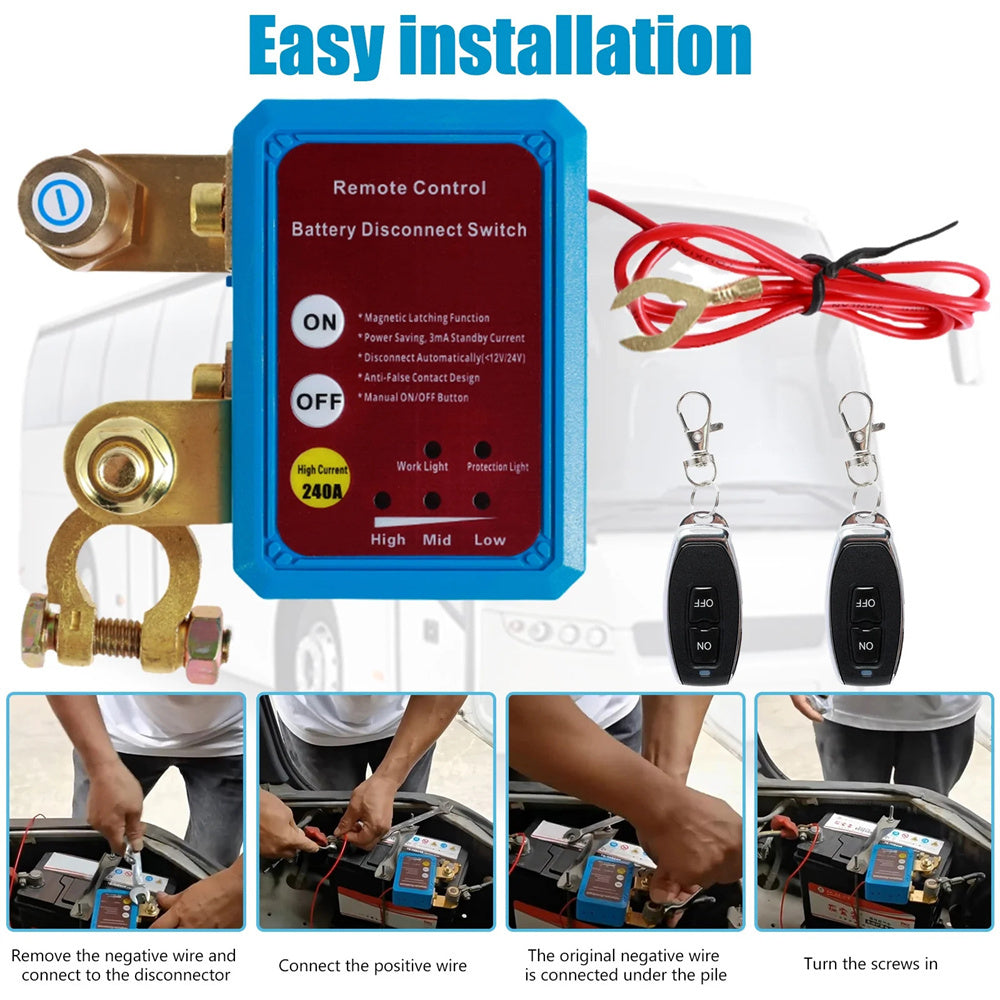 Battery Disconnect Switch Remote 12V 24V 240A – Wireless Kill Switch Auto Cut-Off Magnetic Relay, Anti-Drain Anti-Theft for Car Truck RV ATV