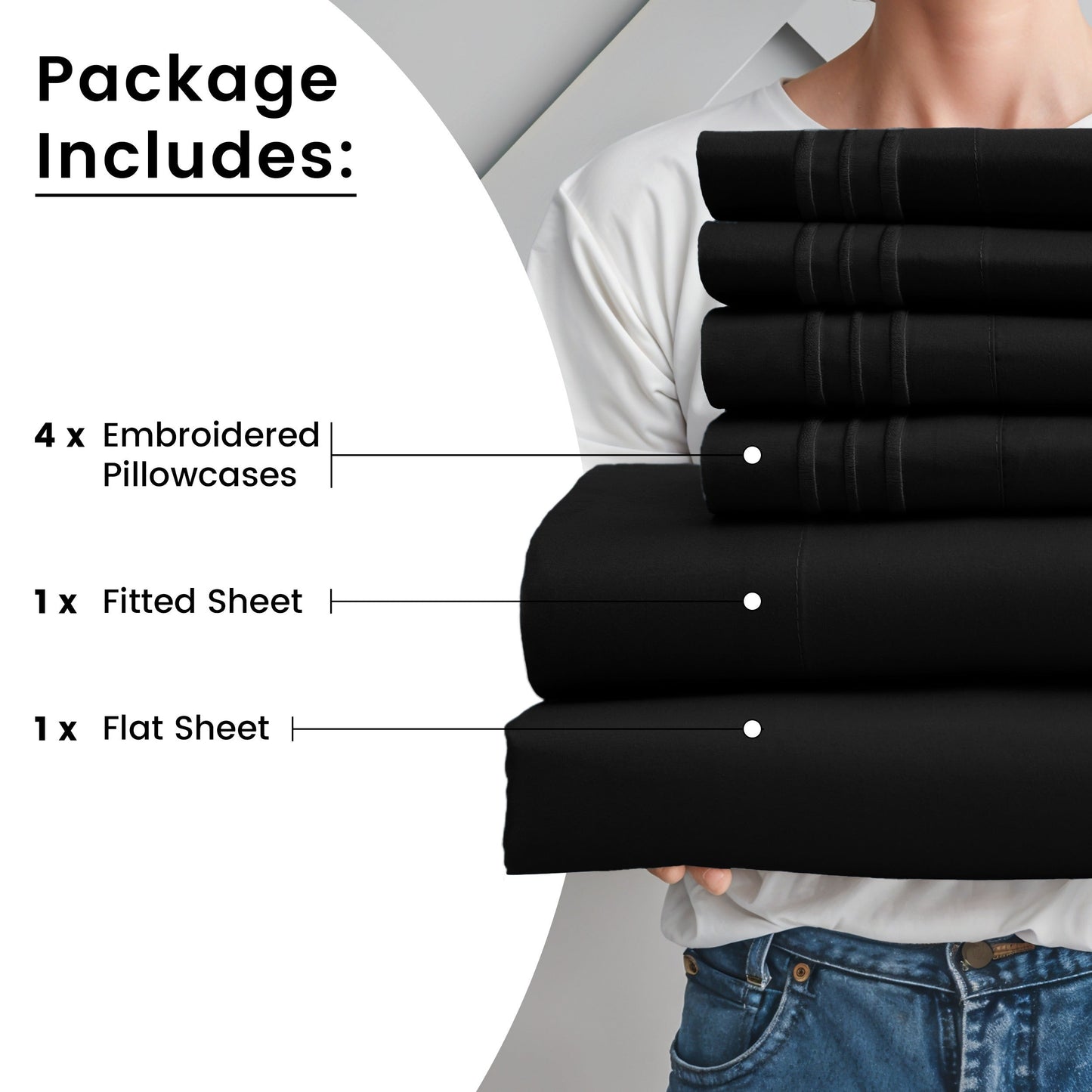 Fitted Sheet Set 6-Piece Brushed Polyester Deep Pocket Bed Sheets 20 Colors Hotel Luxury Bedding with Embroidered Pillowcases