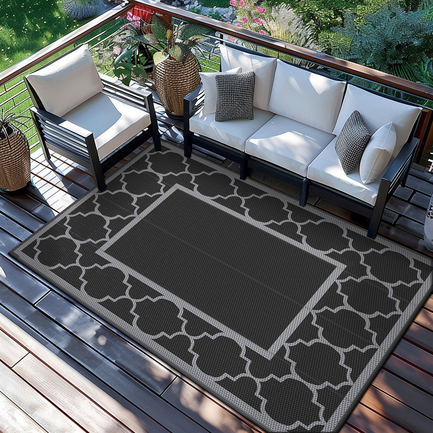 Outdoor Reversible Plastic Straw Rug for Patio Deck RV Camping – Waterproof UV-Resistant Lightweight Mat, Multiple Sizes & Colors