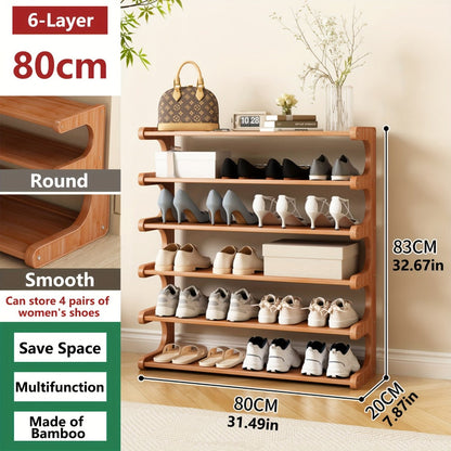 Shoe Rack Wood-Grain Freestanding Organizer with 3-Tier, 5-Tier or 6-Tier Brown Height Options