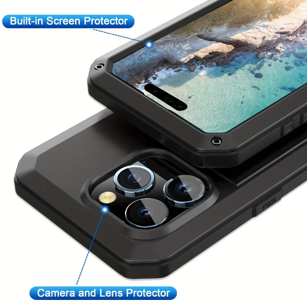 Phone Case with Metal Frame, Integrated Glass Screen Protector and S Pen Opening for Select Galaxy S23-S25 Models