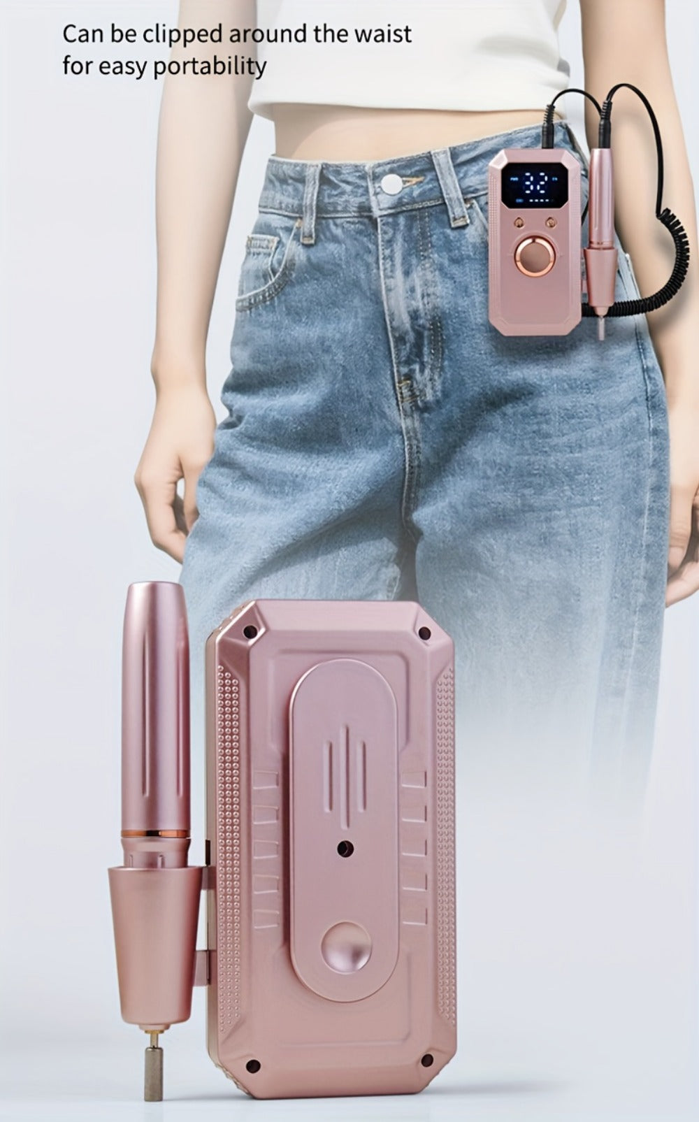 Electric Nail Drill Rechargeable Kit with Display, 11 Grinding Heads, 20 Sanding Rings and Three Colors
