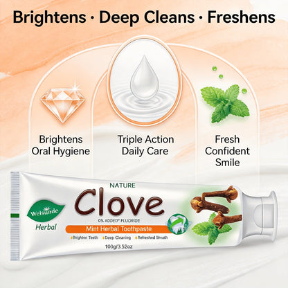 100g Mint and Clove Herbal Toothpaste Tube with Flip-Top Cap, Front-Label Ingredients and One-Piece Pack