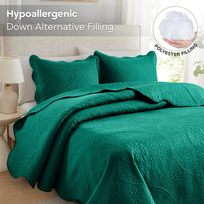 Floral-Pattern Three-Piece Bedspread Set in 16 Colors with Twin, Queen, King and California King Sizes