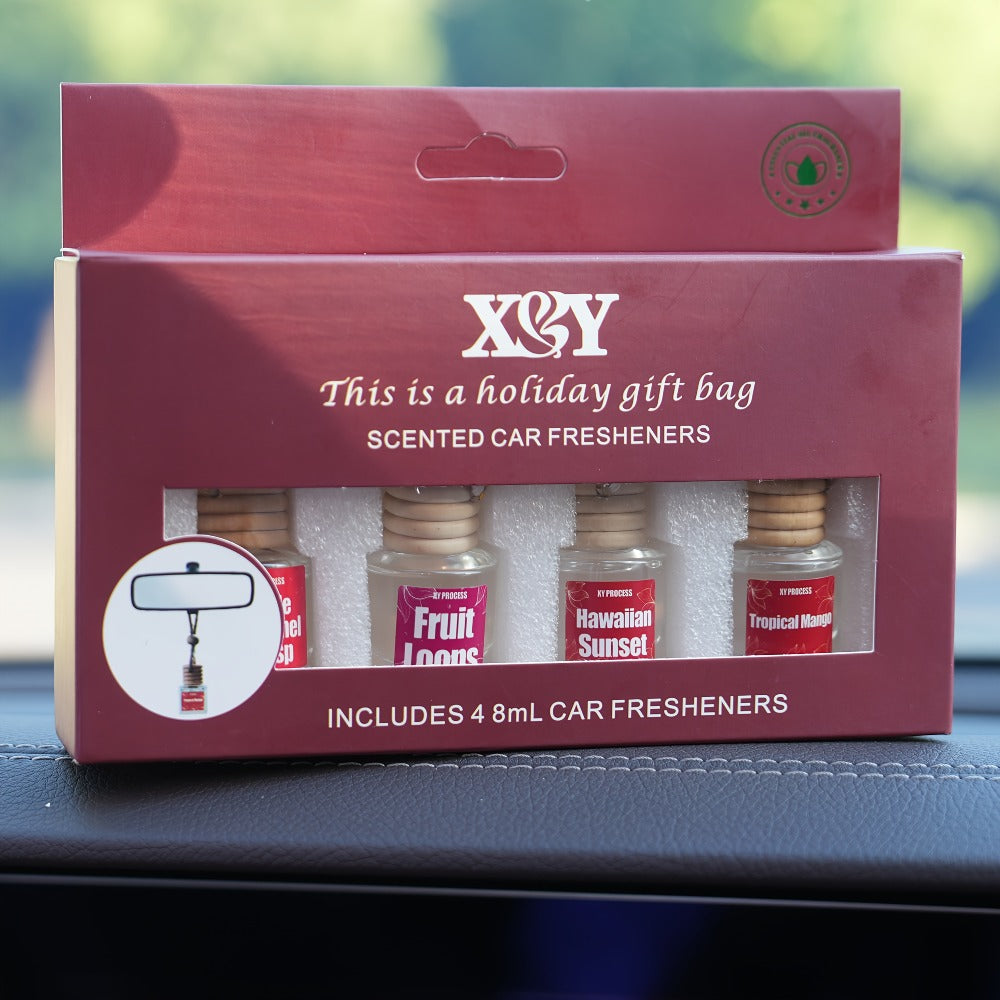 Car Air Freshener X&Y Four-Bottle Hanging Diffuser Gift Set with Eight available Style and Collection Options