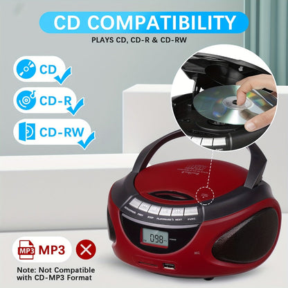 Portable CD Player Boombox with AM FM Radio Dual Stereo Speakers, Aux Input USB TF Card MP3 Player