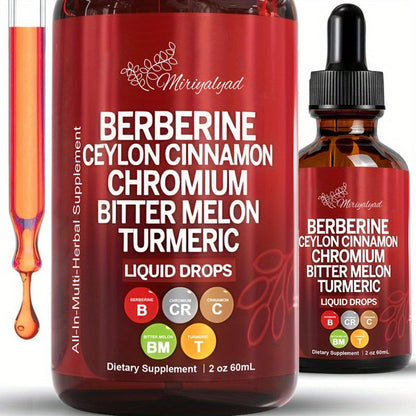 Berberine Blood Sugar Support Liquid Drops 2 fl oz with Ceylon Cinnamon Chromium Bitter Melon Turmeric
