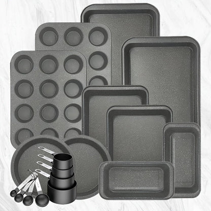 Mixed-Color Bakeware Set with 2–18 Pieces, Cake and Muffin Pans, Trays, Racks and Tools Pictured