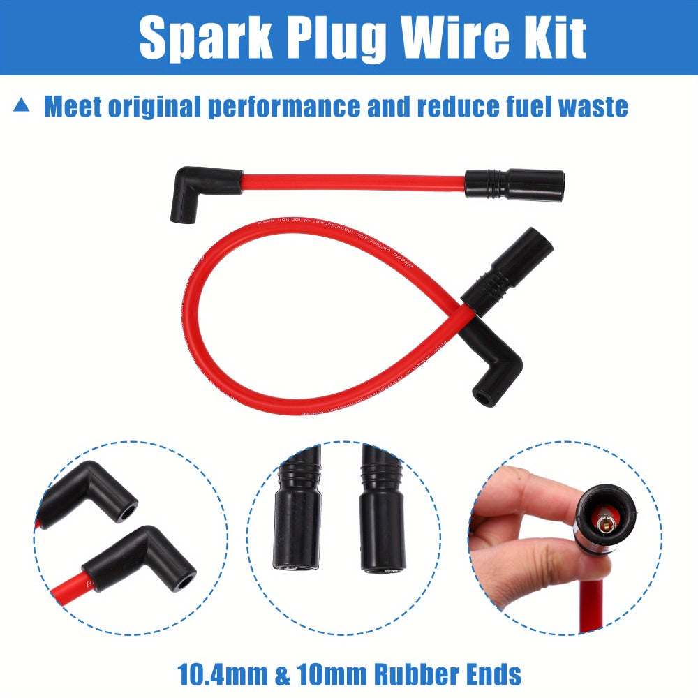 Harley Davidson Spark Plug Wire Kit 10.4mm 10mm for Dyna FXD 2000-2017 Softail 1999-2017 – Red Silicone 90-Degree Pre-Crimped Motorcycle