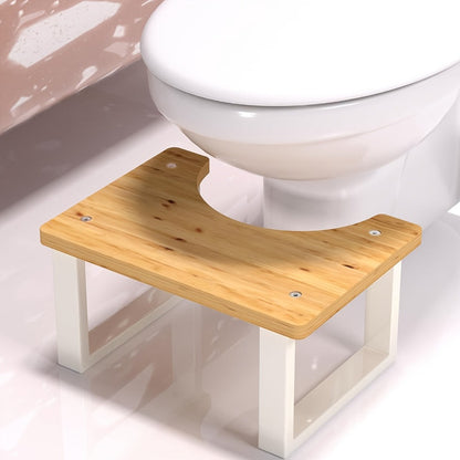 Squat Toilet Stool with Bamboo Surface - Bathroom Foot Rest for Adults, Wide Stable Base, 7-Inch Height