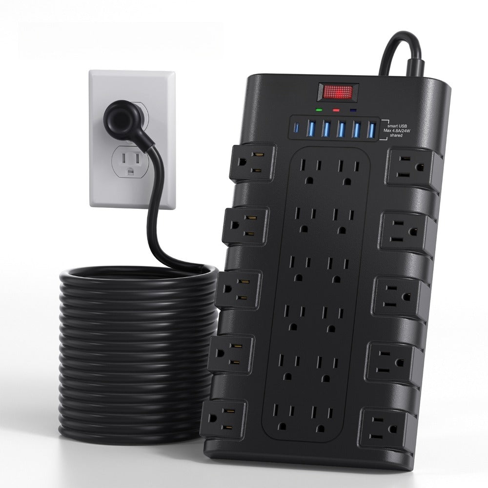 Surge Protector Power Strip 28-in-1, 22 AC Outlets 1875W 15A, 5 USB-A 1 USB-C Ports, Flat Plug Wall Mount