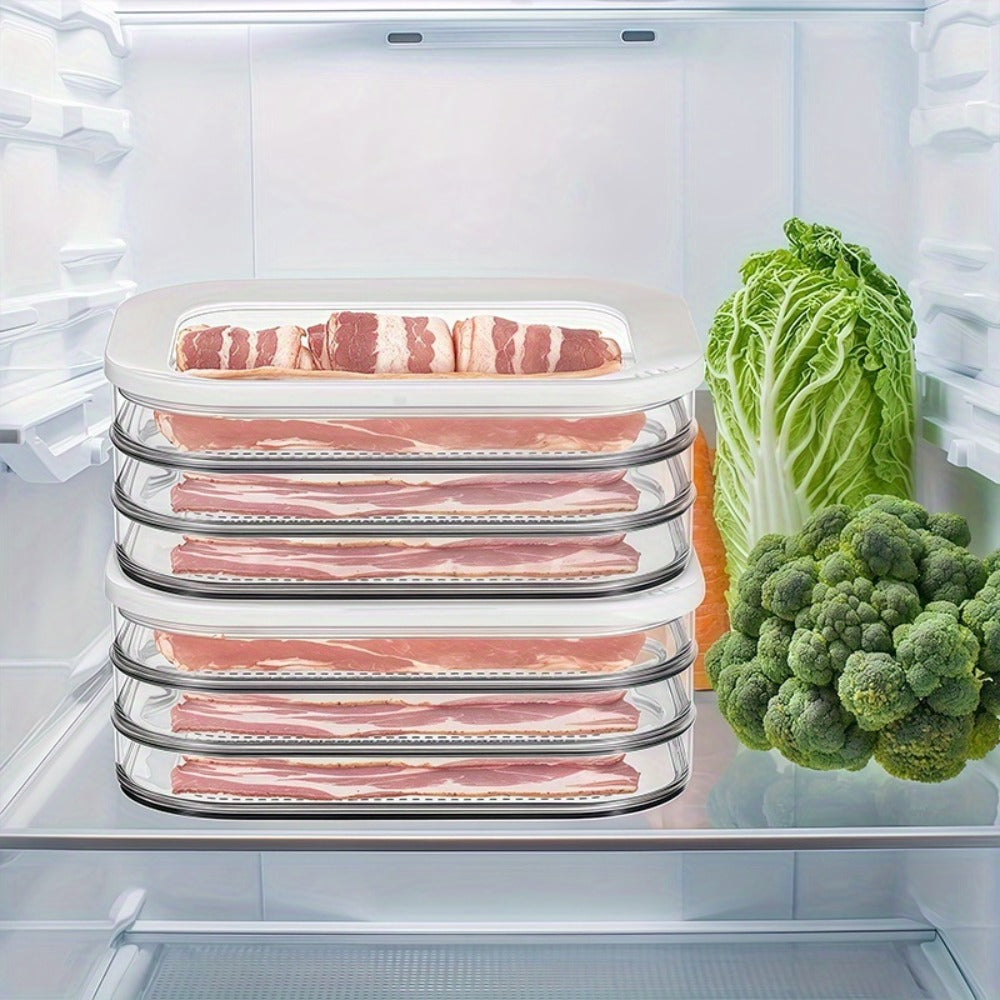 Food Storage Containers with Lids, Four-Tier Stainless Steel Refrigerator Tray Set with Clear Lids and Stacking Rims