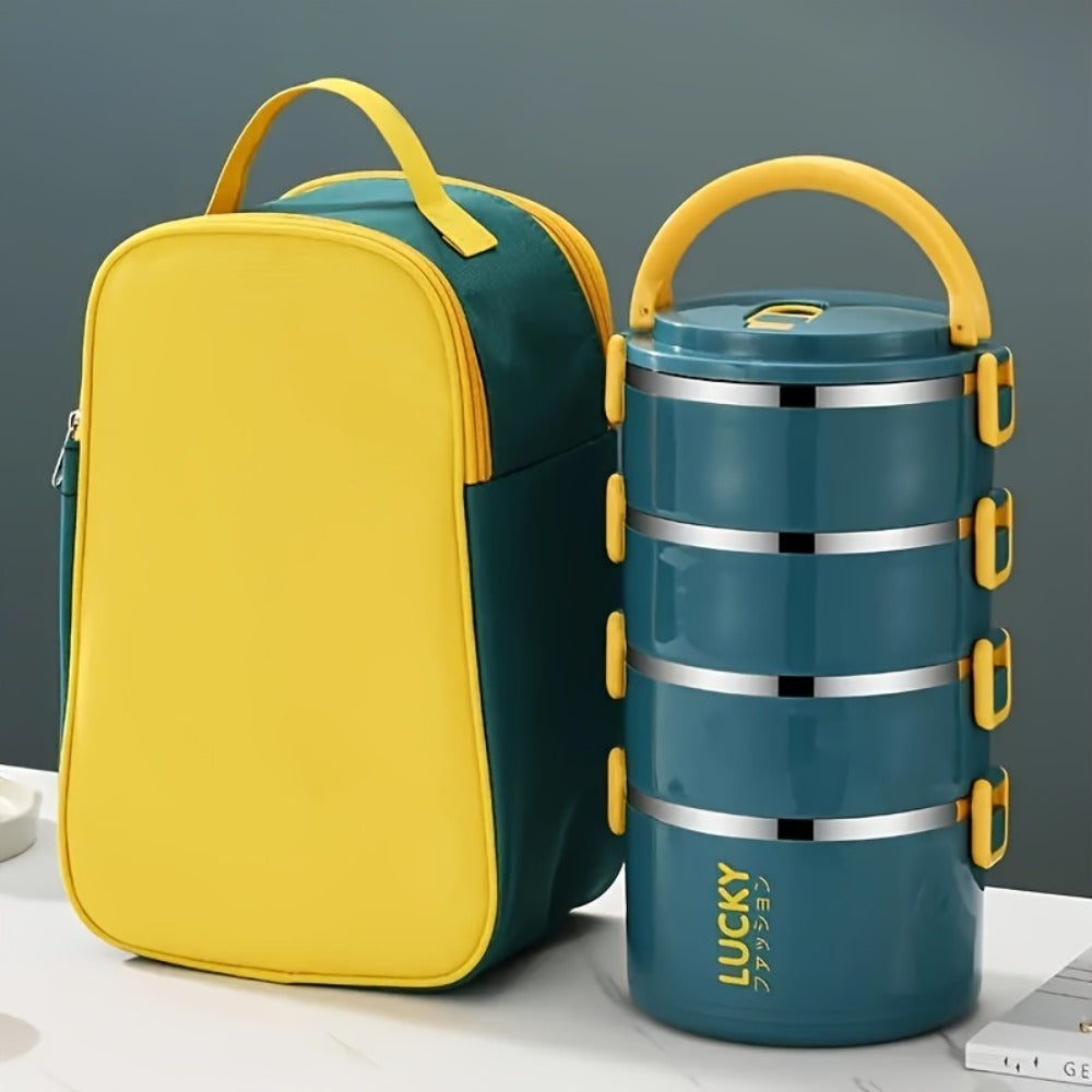 Insulated Lunch Box Set Stainless Steel – Large Leak Proof Bento Container with Thermal Bag and Cutlery