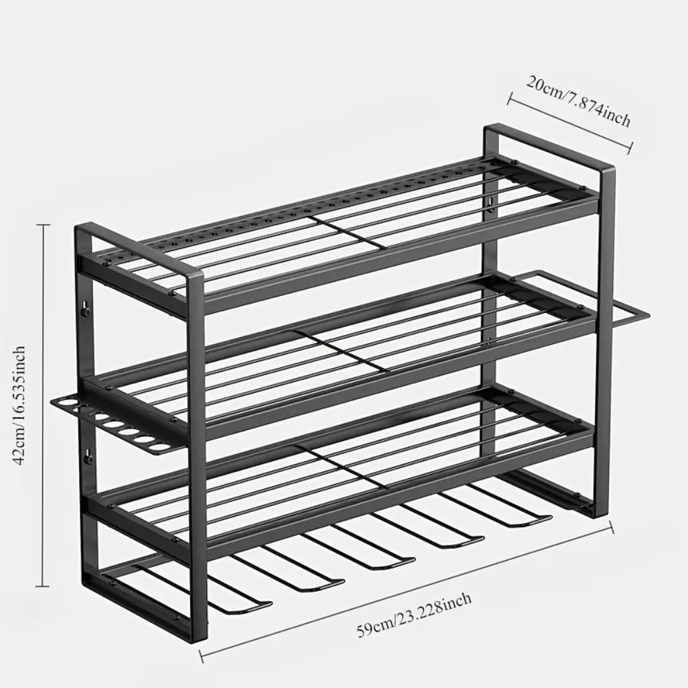 Wall Tool Storage Rack Metal Organizer - 4 Layer Cordless Drill Holder Clamp Bracket for Entryways, Bedrooms and Living Spaces
