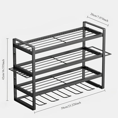 Wall Tool Storage Rack Metal Organizer - 4 Layer Cordless Drill Holder Clamp Bracket for Entryways, Bedrooms and Living Spaces