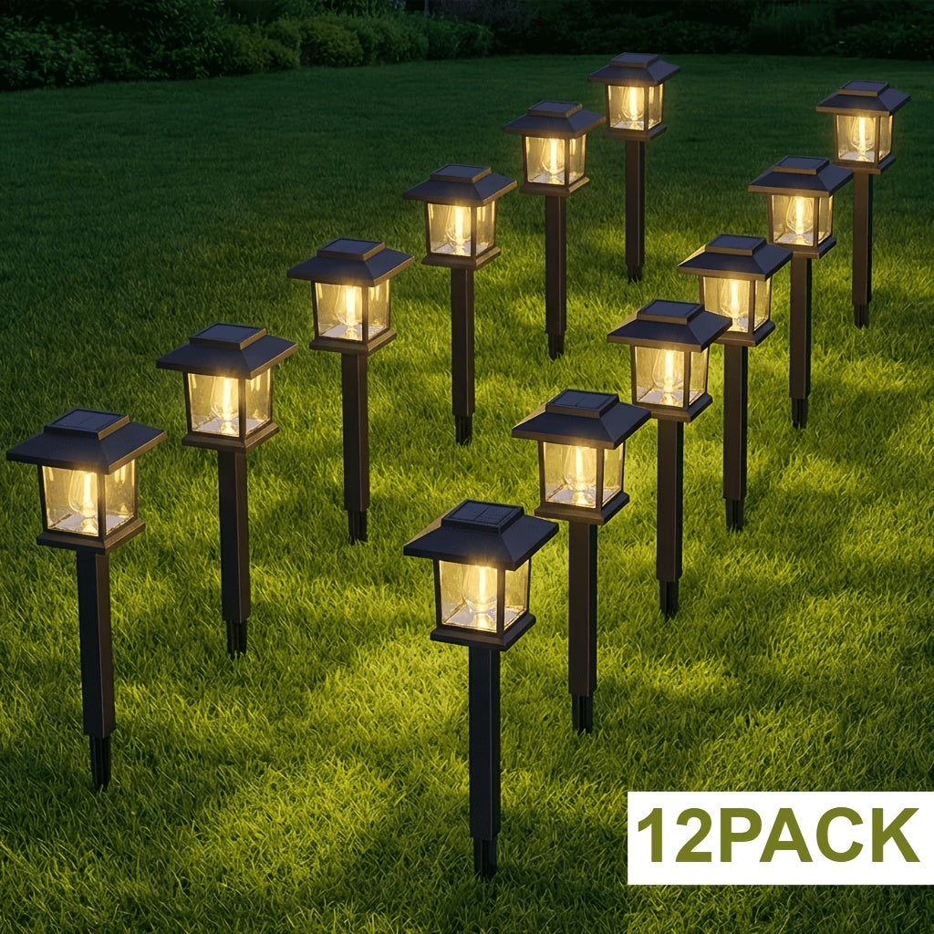 Solar Pathway Lights Outdoor Edison Style LED, Up to 12 Hours, White Solar Garden Lights for Yard